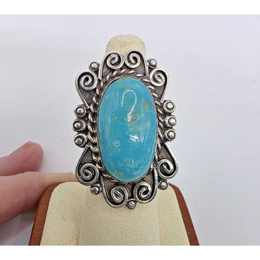 Large Kingman‎ Turquoise Ring Sterling Silver 925 Size 6* (19g) Signed SM, NWT